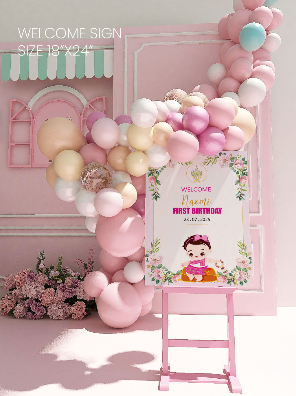 Cute 1st Birthday Invitation, Southeast Asian Theme, Customize Template #fbiv230501