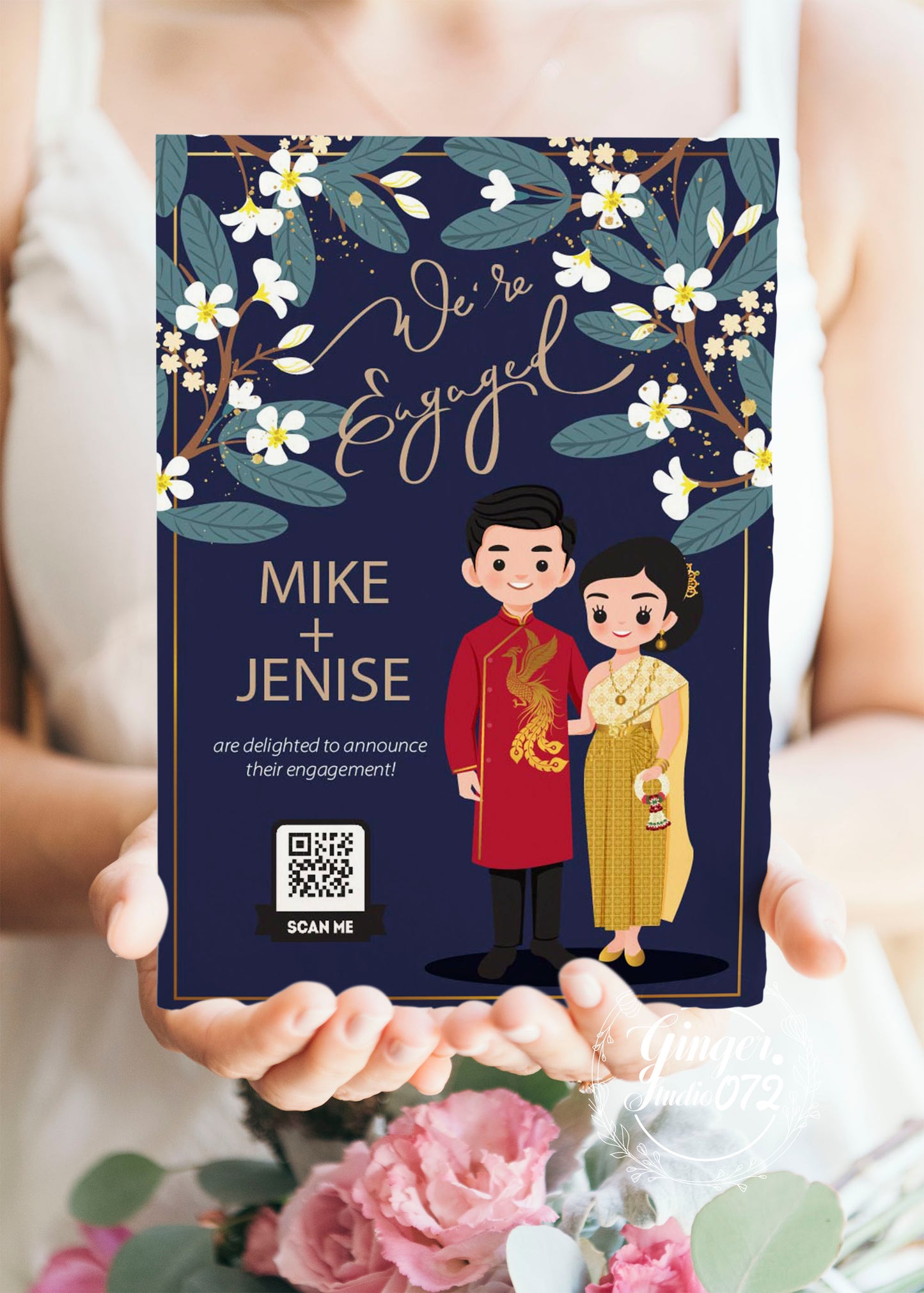 Cute Asian, Khmer, Lao, Thai Wedding invitation, E-Invite template #asiv240201