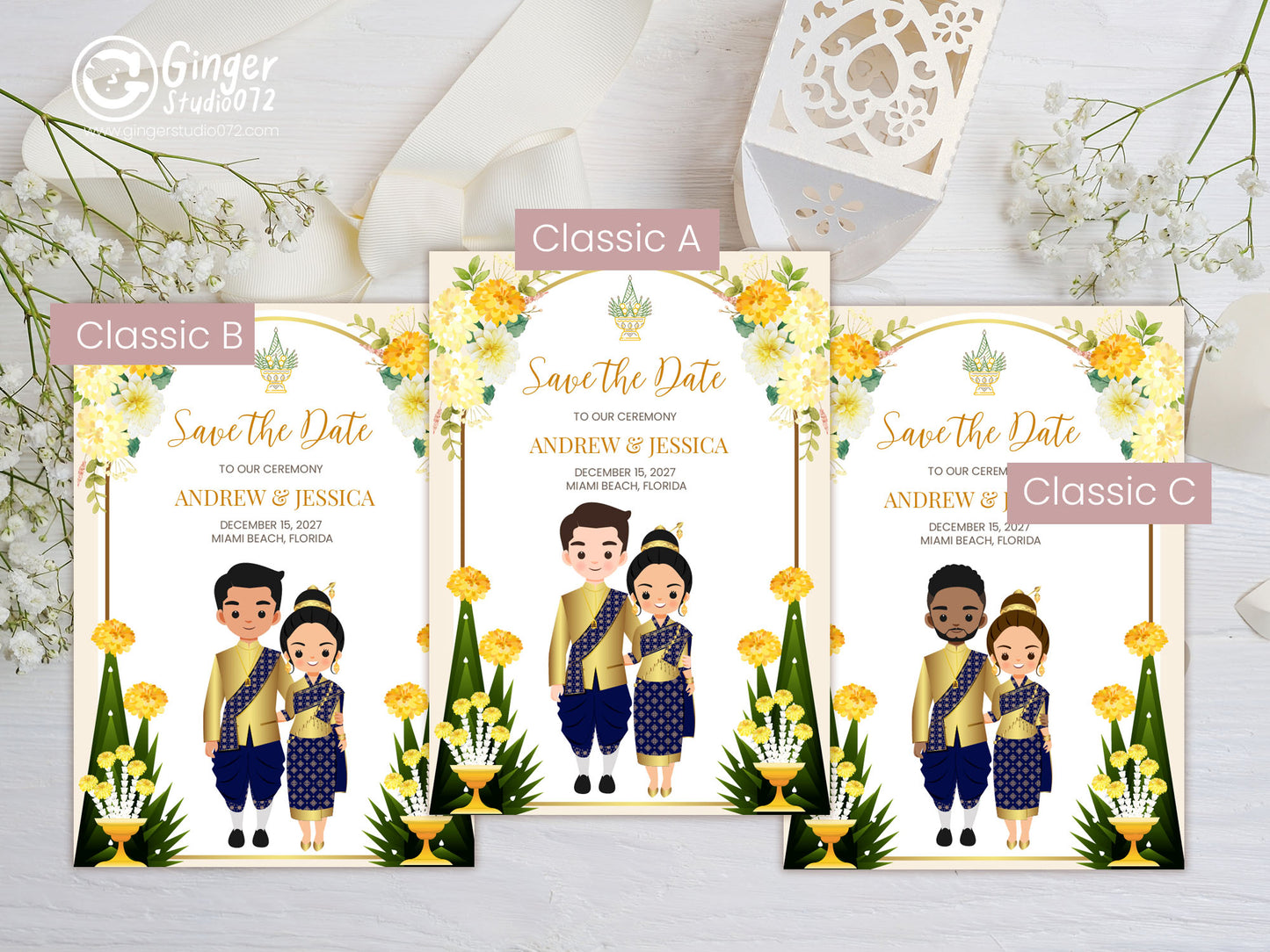 Cute Asian, Khmer, Lao, Thai Wedding invitation, E-Invite template #asiv241201