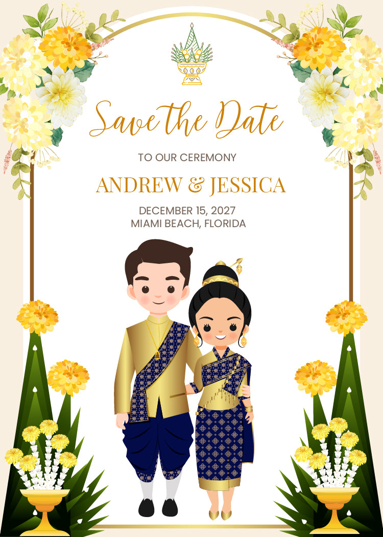 Cute Asian, Khmer, Lao, Thai Wedding invitation, E-Invite template #asiv241201