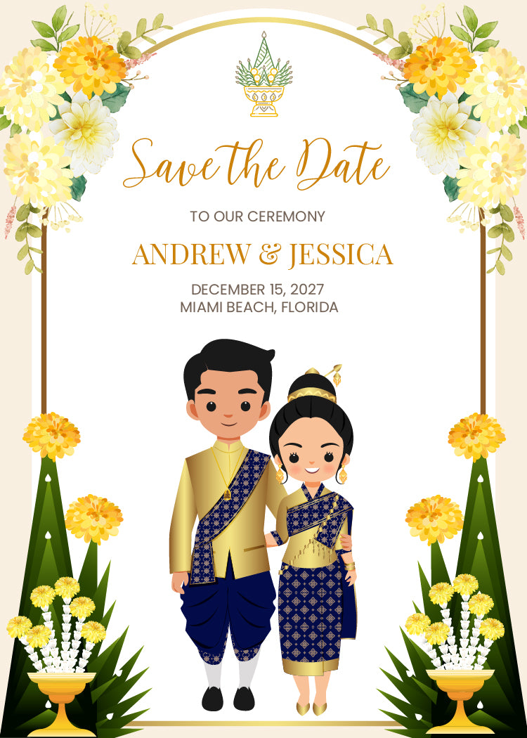 Cute Asian, Khmer, Lao, Thai Wedding invitation, E-Invite template #asiv241201