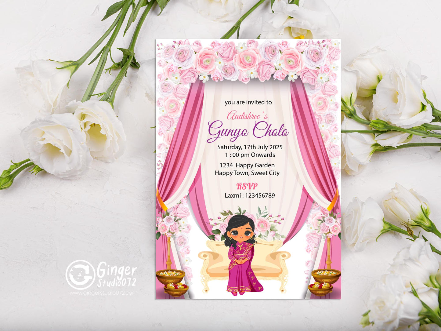 Cute Milestone invite, Gunyo Cholo Ceremony, Customize Template #MTTP240901