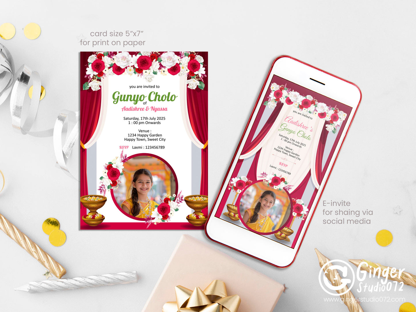 Cute Milestone invite, Gunyo Cholo Ceremony, Customize Template #mttp240902