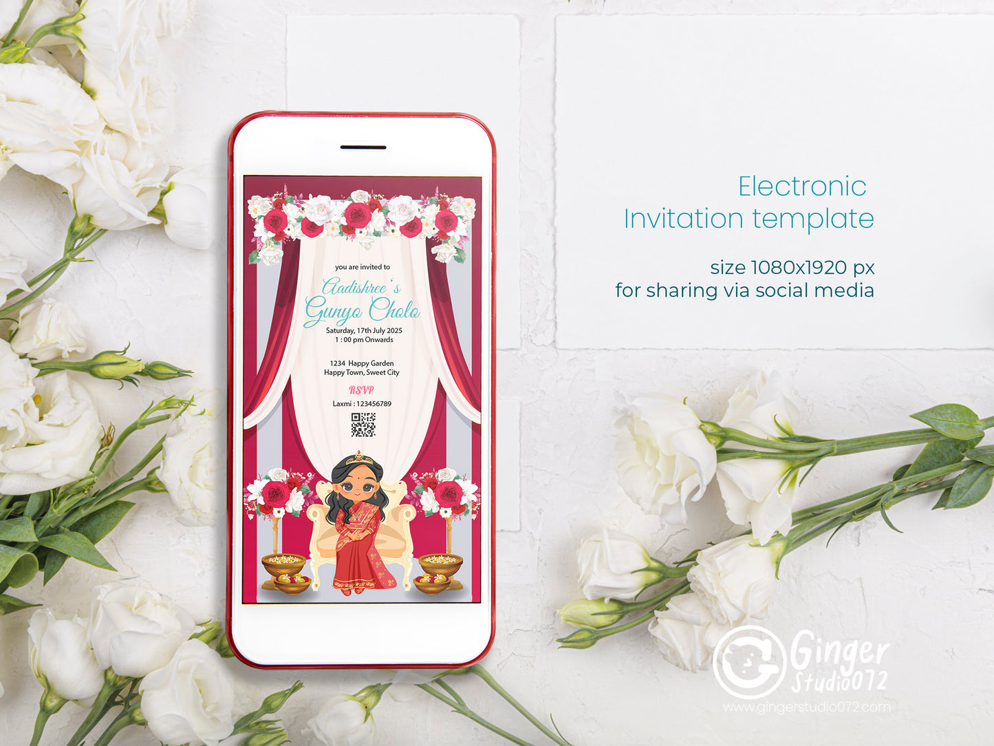 Cute Milestone invite, Gunyo Cholo Ceremony, Customize Template #mttp240902