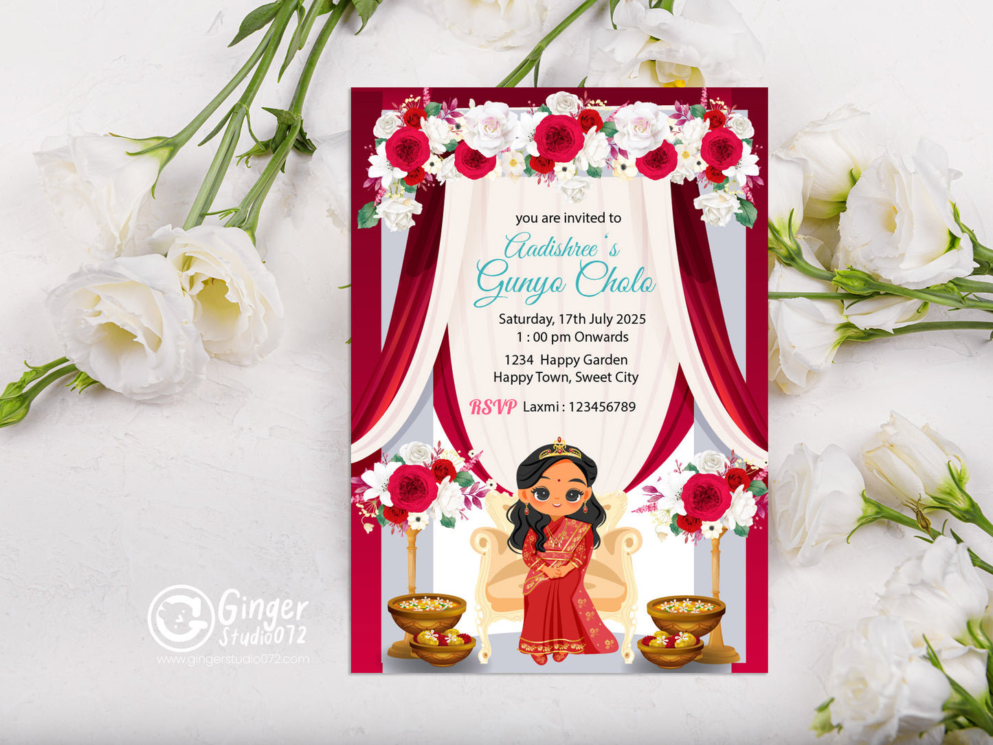 Cute Milestone invite, Gunyo Cholo Ceremony, Customize Template #mttp240902