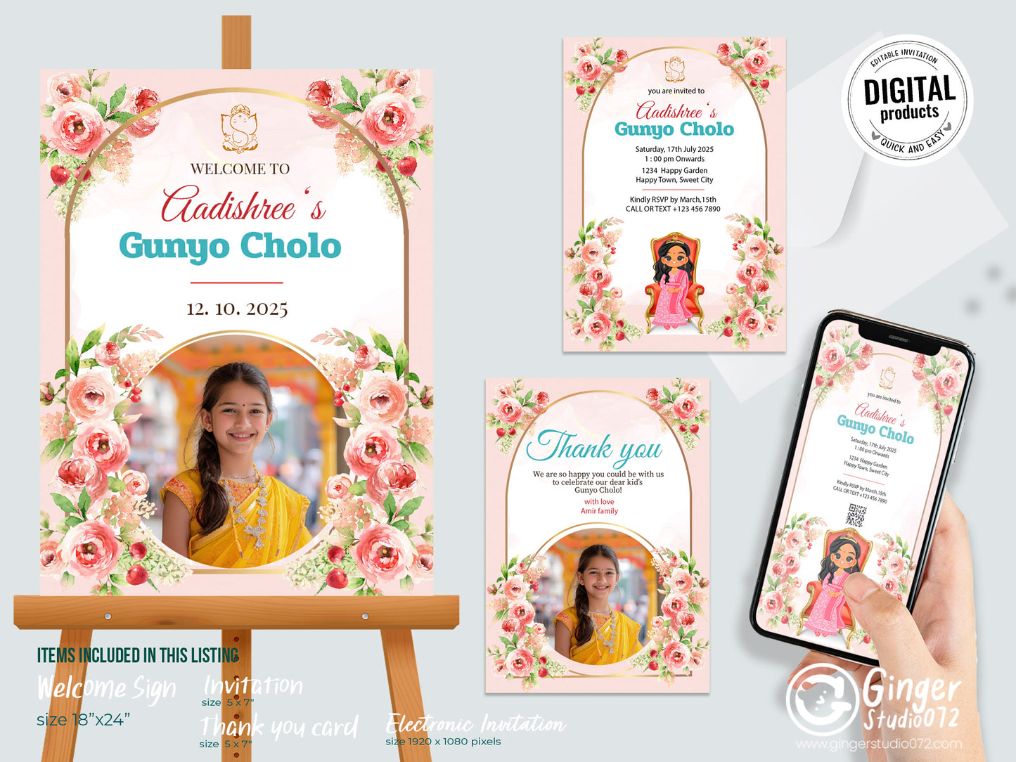 Cute Milestone invite, Gunyo Cholo Ceremony, Customize Template #mttp240903