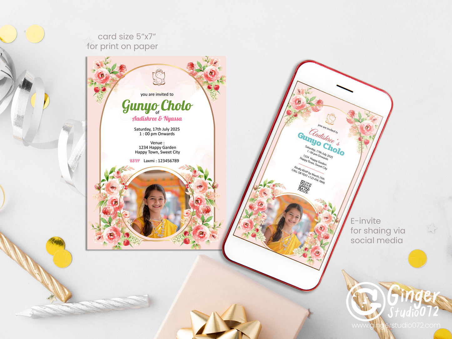 Cute Milestone invite, Gunyo Cholo Ceremony, Customize Template #mttp240903