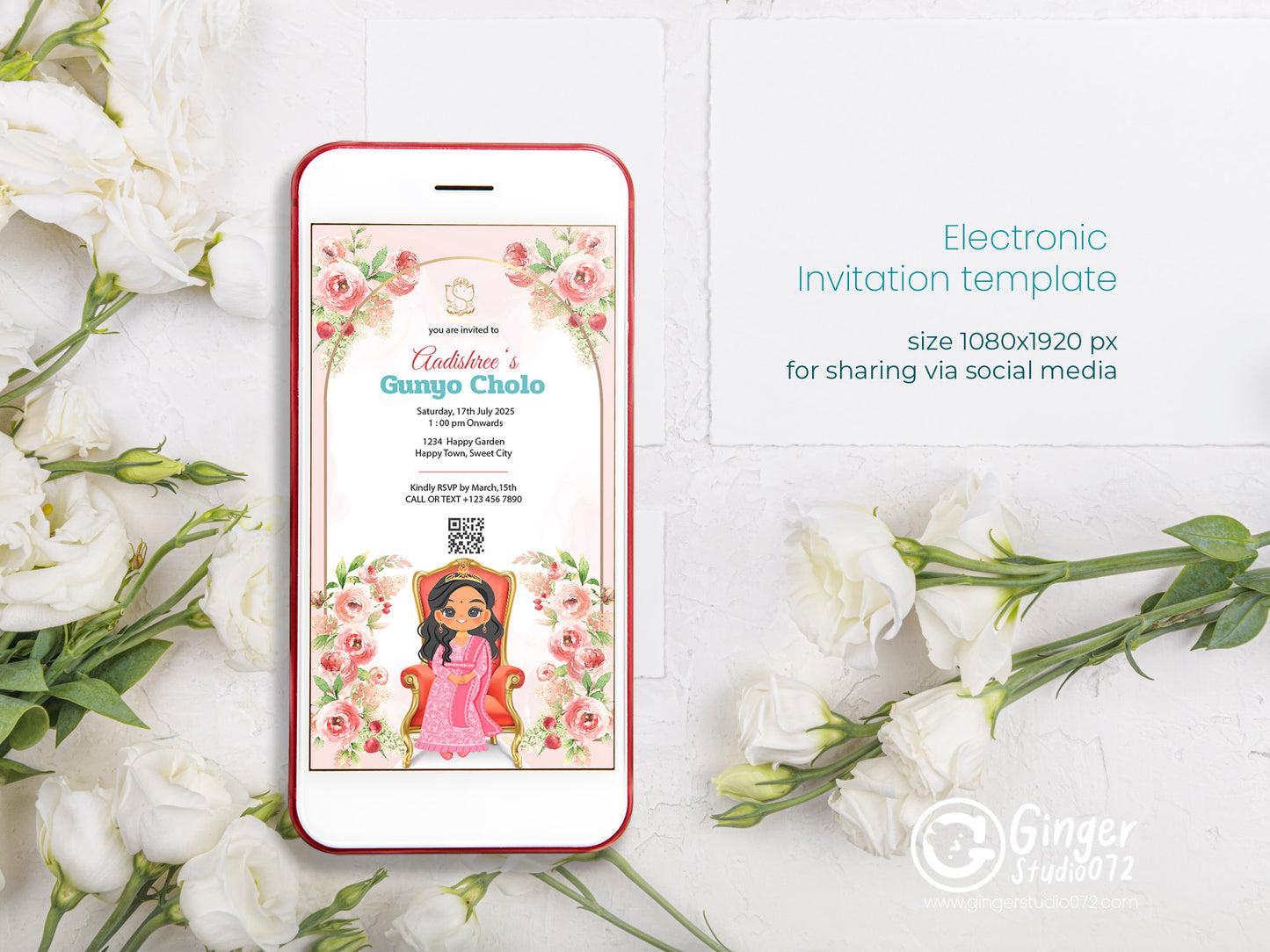 Cute Milestone invite, Gunyo Cholo Ceremony, Customize Template #mttp240903