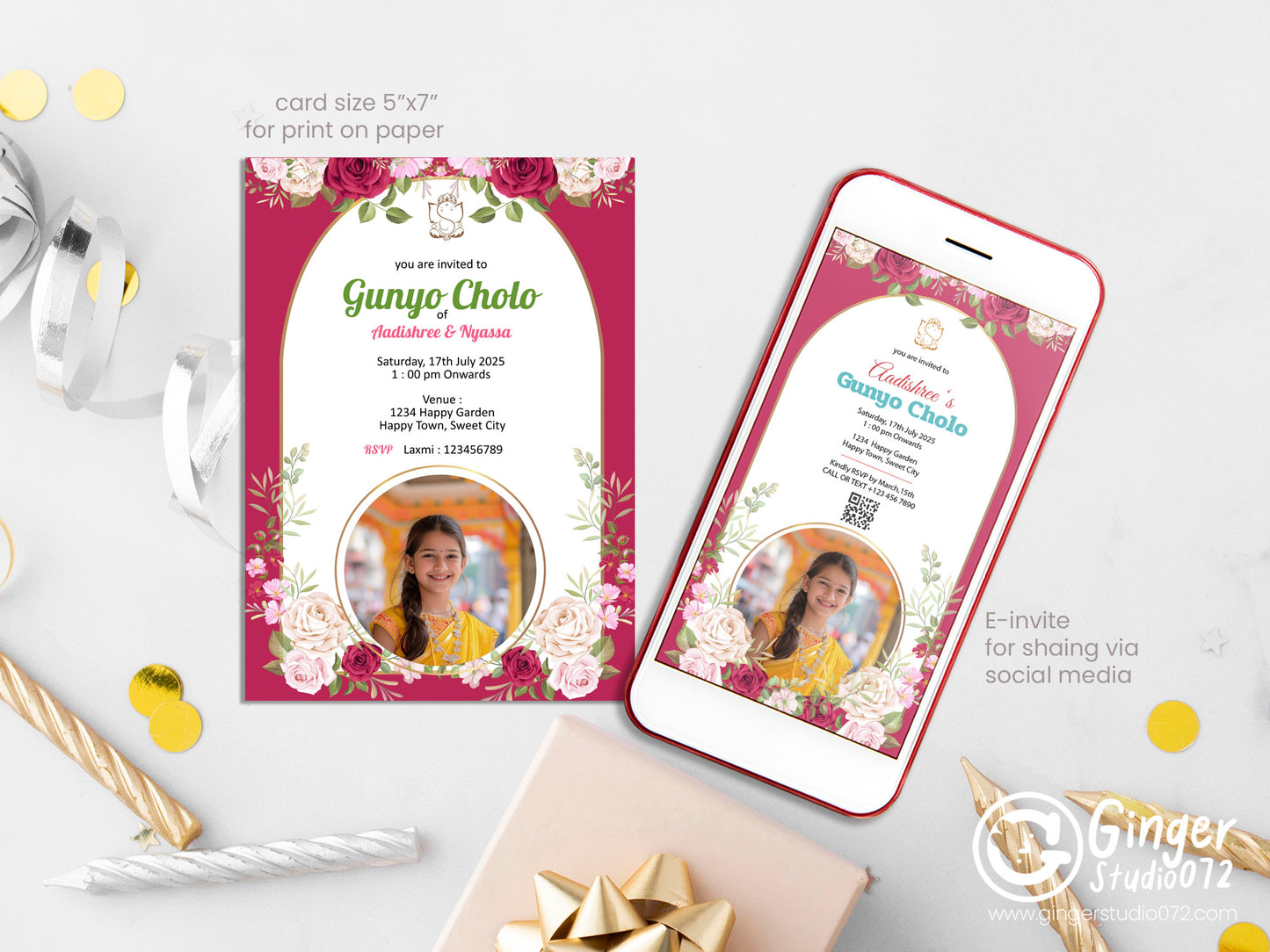 Cute Milestone invite, Gunyo Cholo Ceremony, Customize Template #mttp240904