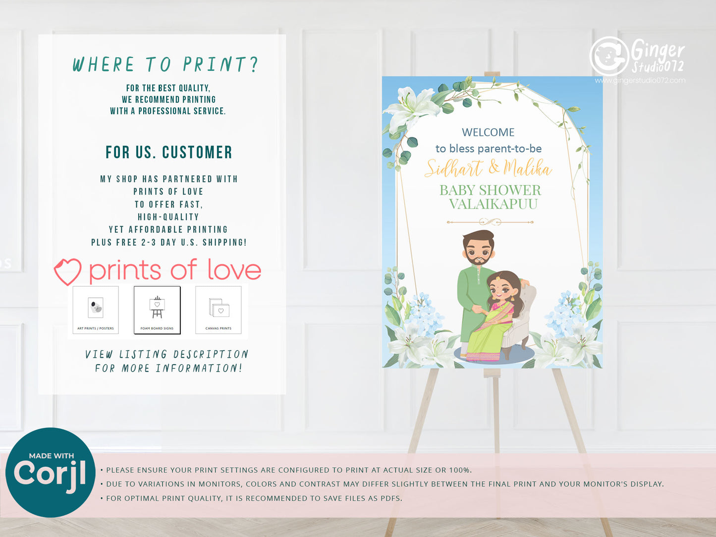 Cute Baby Shower sign, Valaikaapu, Seemantham, Customize Template #wcsl2307010