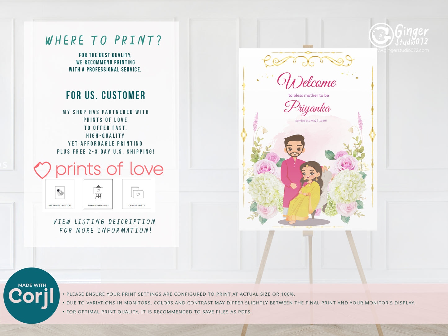 Cute Baby Shower sign, Valaikaapu, Seemantham, Customize Template #wcsl220605
