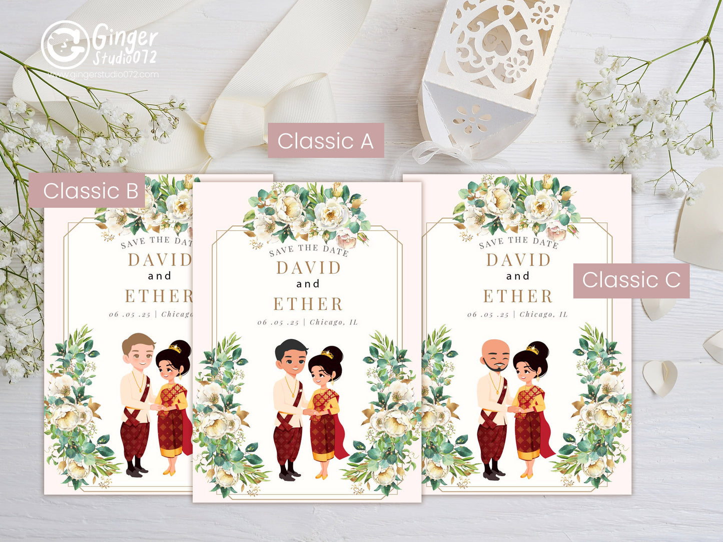 Cute Asian, Khmer, Lao, Thai Wedding invitation, E-Invite template #sewc221102