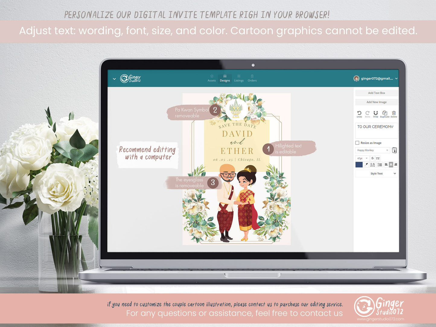 Cute Asian, Khmer, Lao, Thai Wedding invitation, E-Invite template #sewc221102