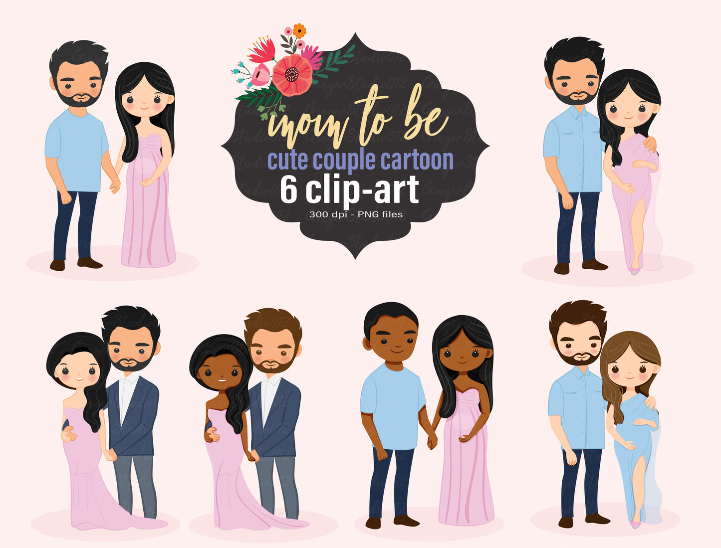 Cute clipart : Mother and Baby cartoon illustration transparent background set