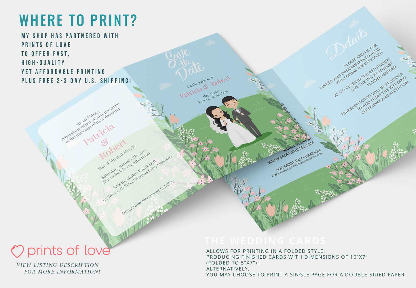 Cute Wedding Invitation, E-Invitation, Digital Template Set ##wd2271