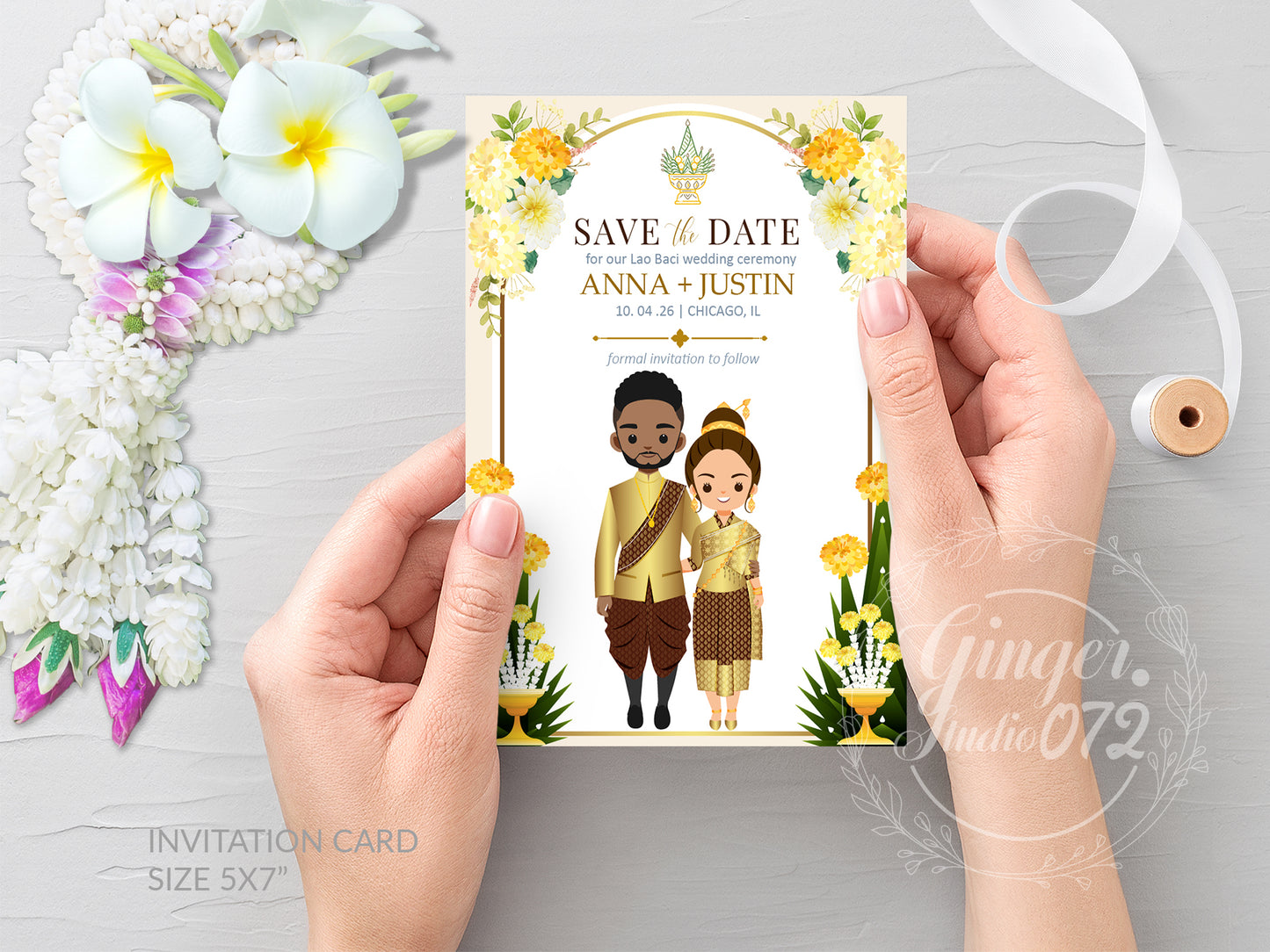 Cute Asian, Khmer, Lao, Thai Wedding invitation, E-Invite template #sewc230601