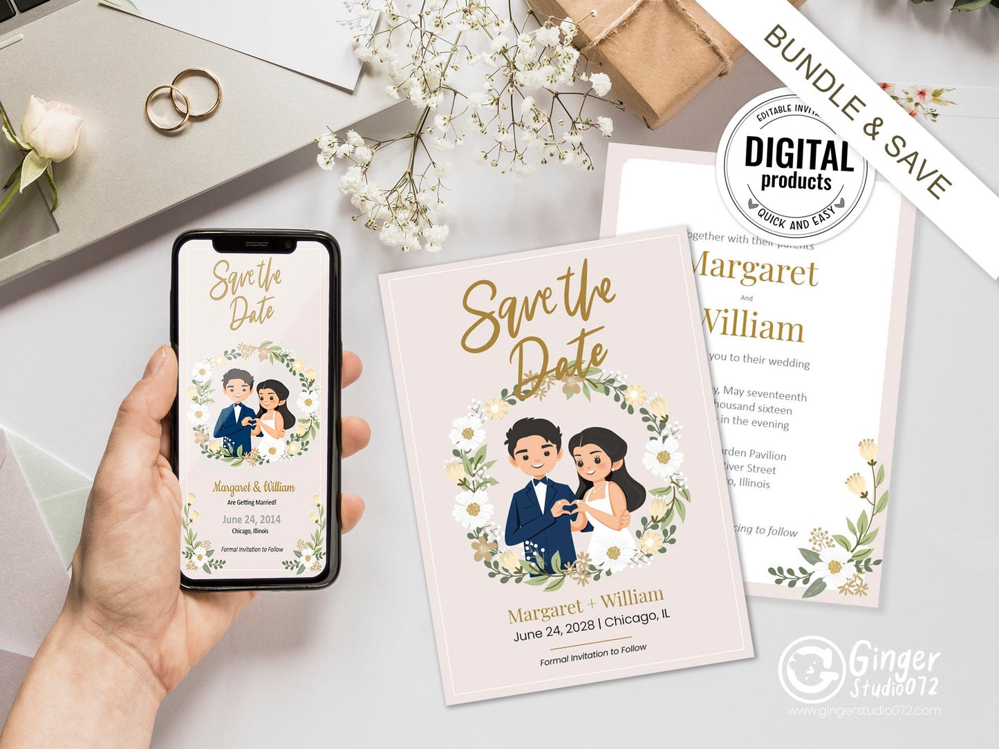 Cute Wedding Invitation, E-invites Template set #ctwd200801