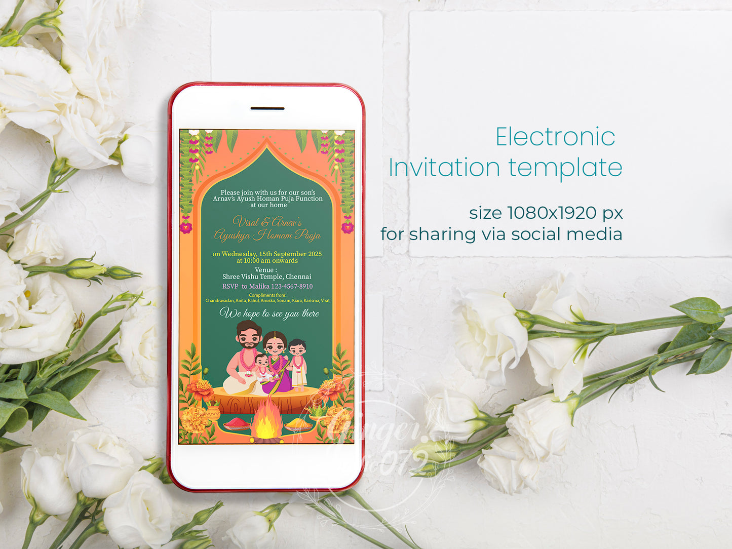 Cute Milestone invite, Ayush Homam puja function, Customize Template #hfiv230701