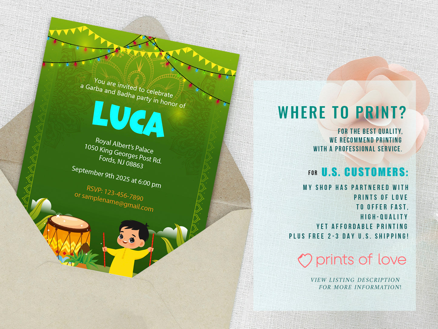 Cute Milestone invite, Garba & Badha Party Celebration, Customize Template #hfiv230603