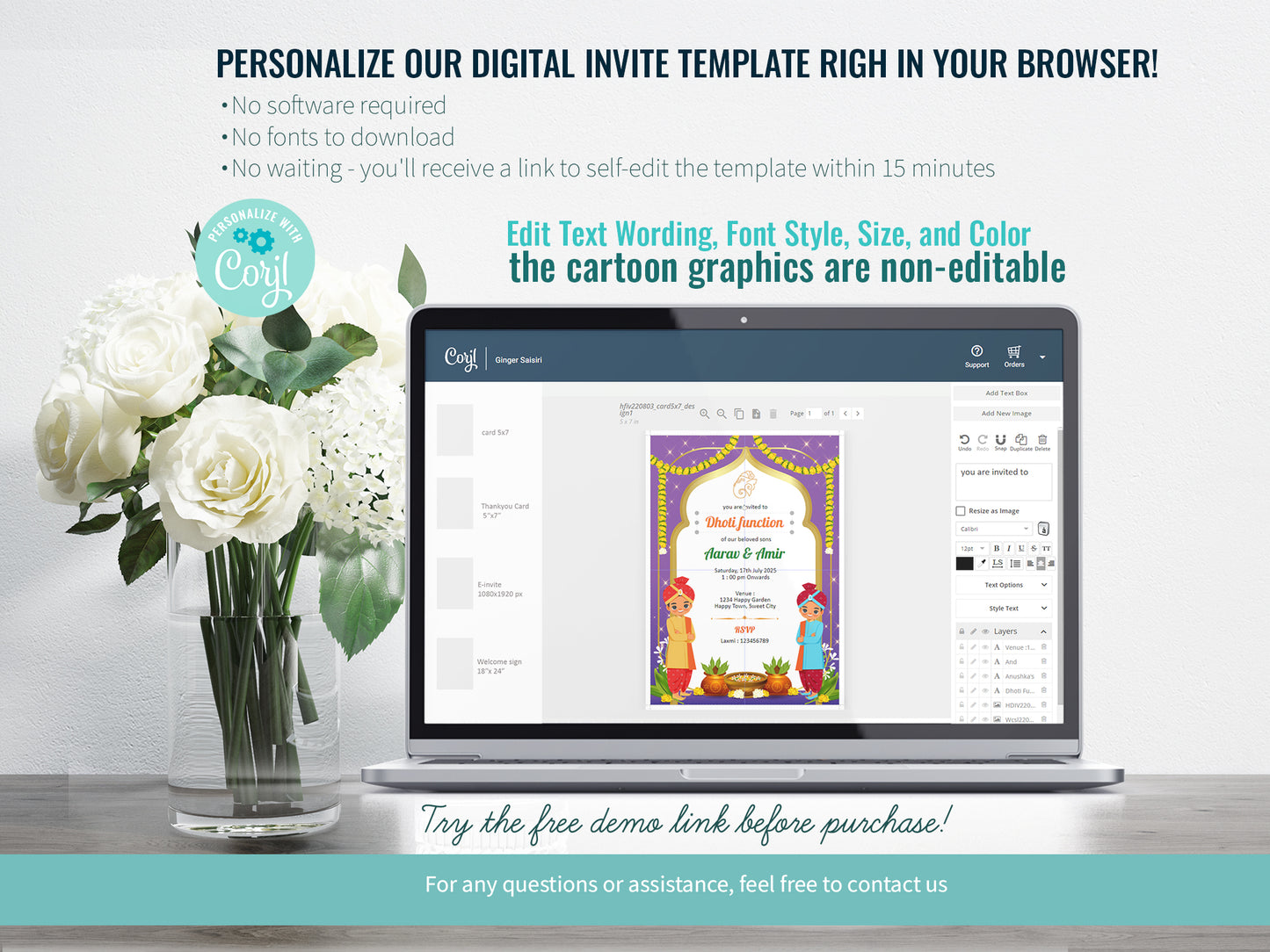 Cute Milestone invite, Dhoti function Ceremony, Customize Template #hfiv220803