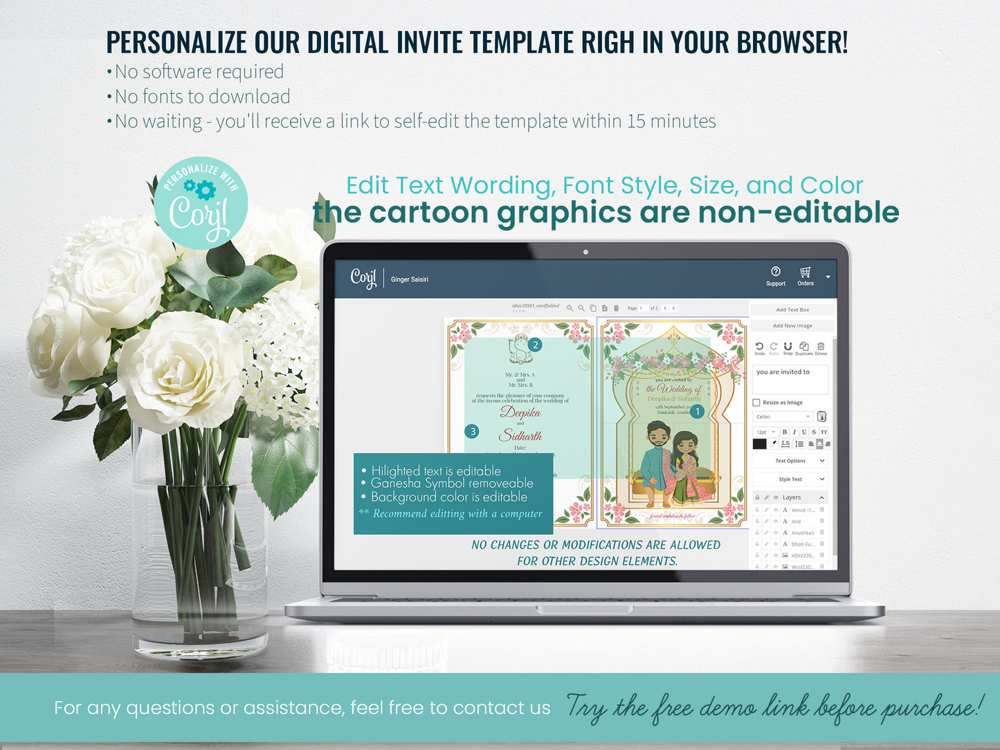 Cute Indian/Hindu wedding invite, Haldi/Mehndi/Sangeet, Customize template #idwc20501