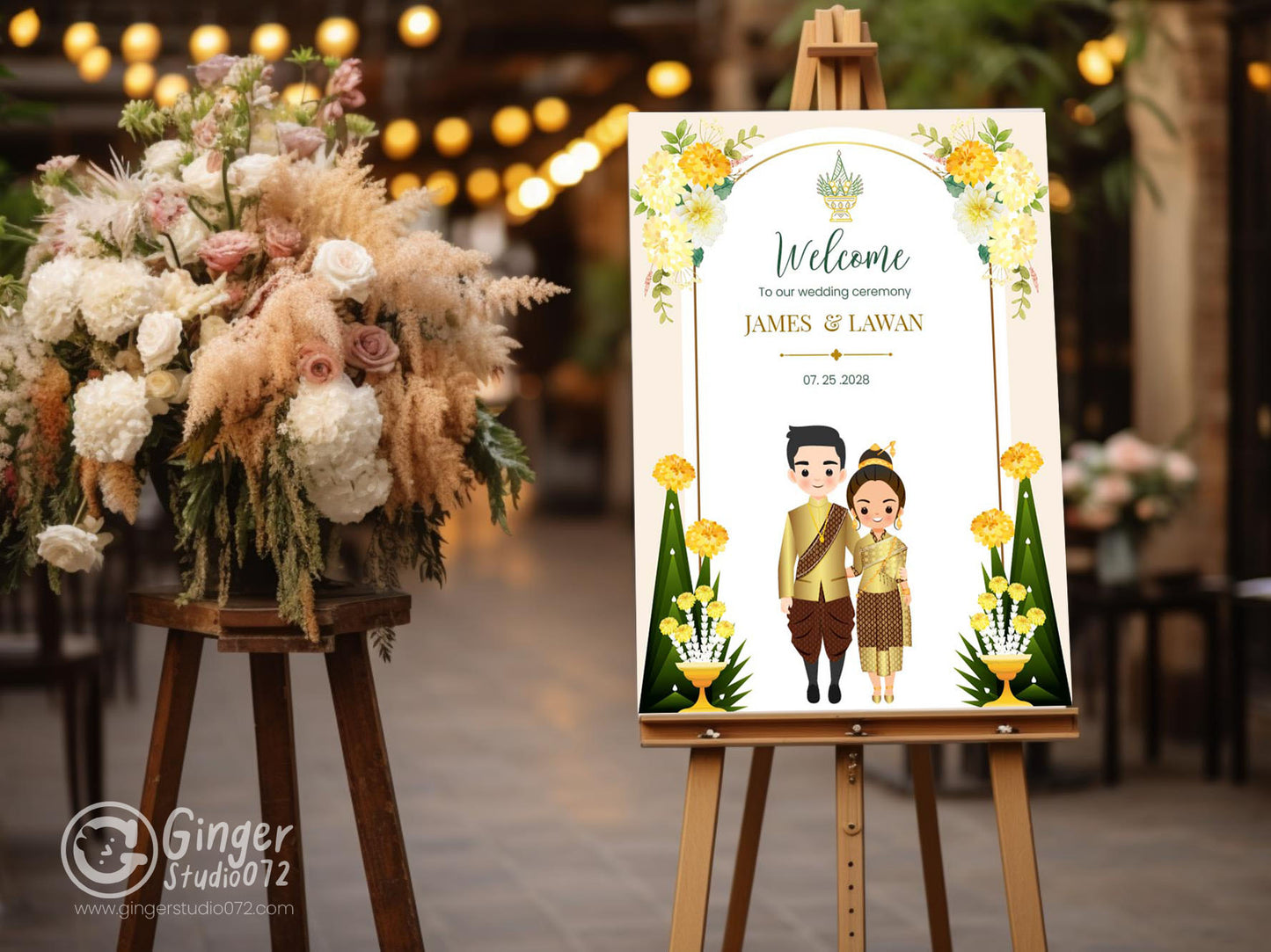 Cute Asian Wedding sign: Lao/Khmer/Thai Reception sign template #ASWC240201