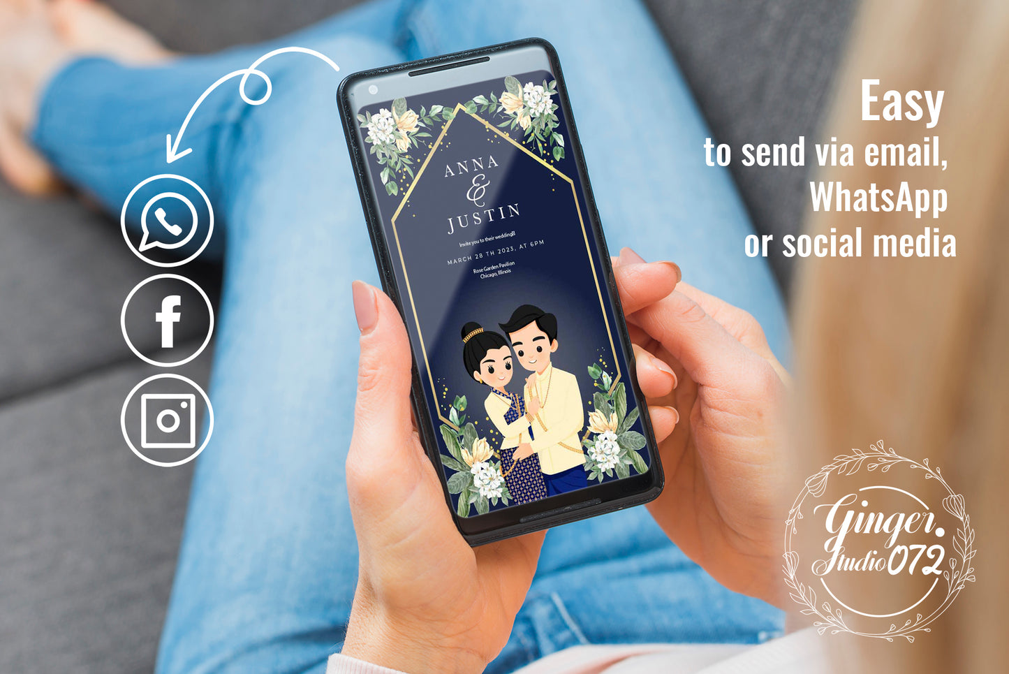 Cute Asian, Khmer, Lao, Thai Wedding invitation, E-Invite template #sewc211202