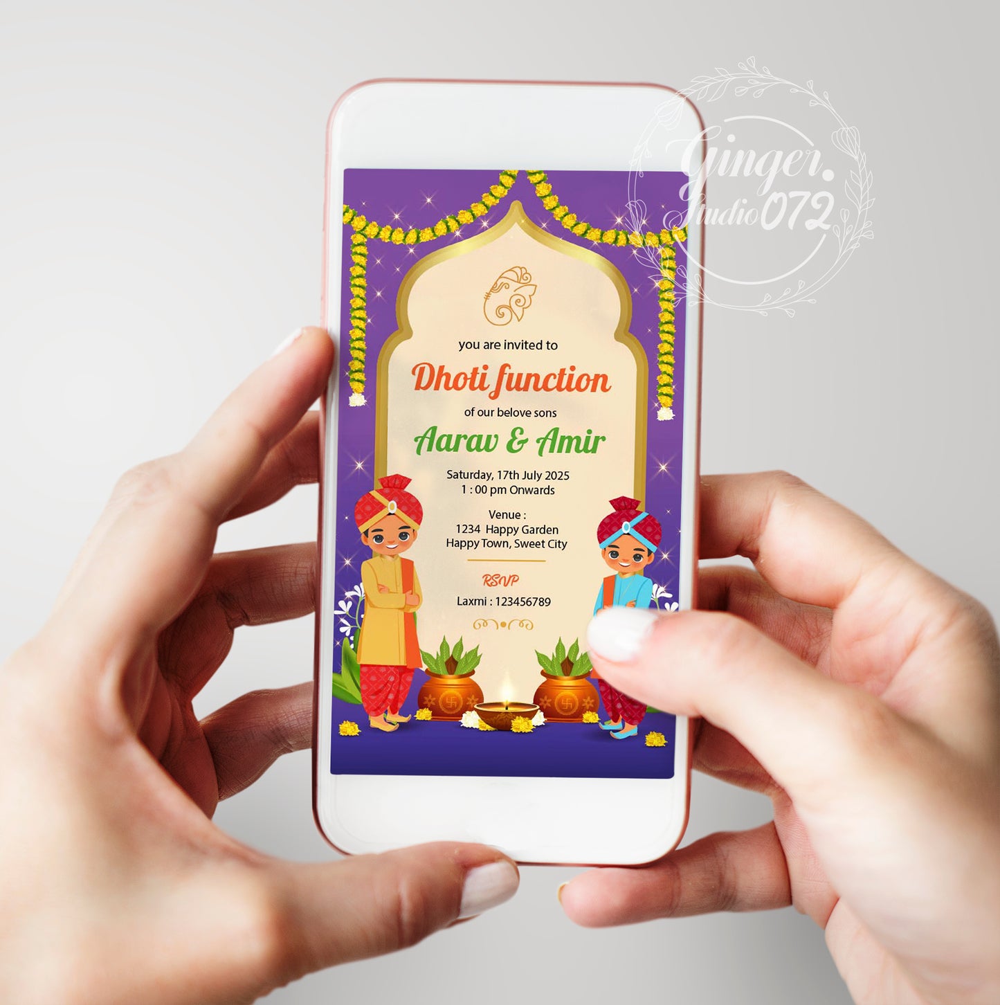 Cute Milestone invite, Dhoti function Ceremony, Customize Template #hfiv220803
