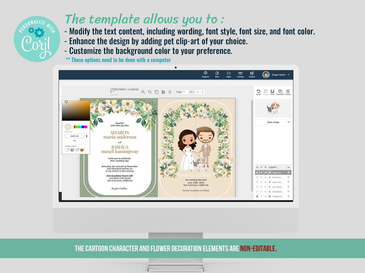 Cute Wedding Invitation, E-Invitation, Digital Template #CTWD230601