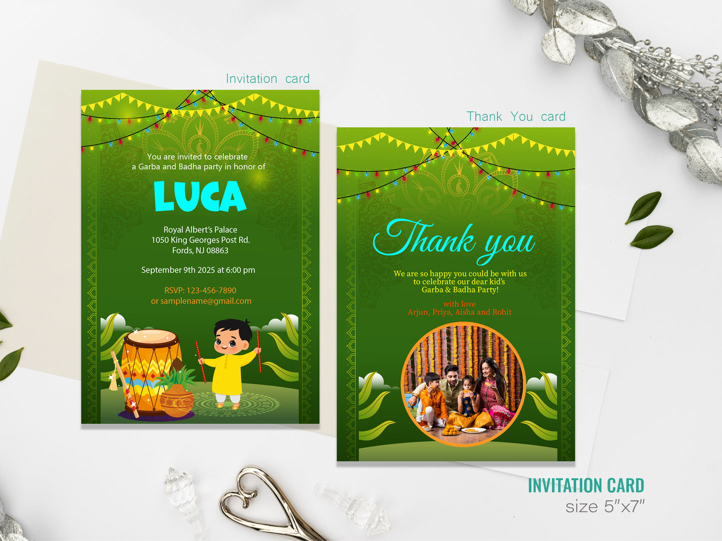 Cute Milestone invite, Garba & Badha Party Celebration, Customize Template #hfiv230603