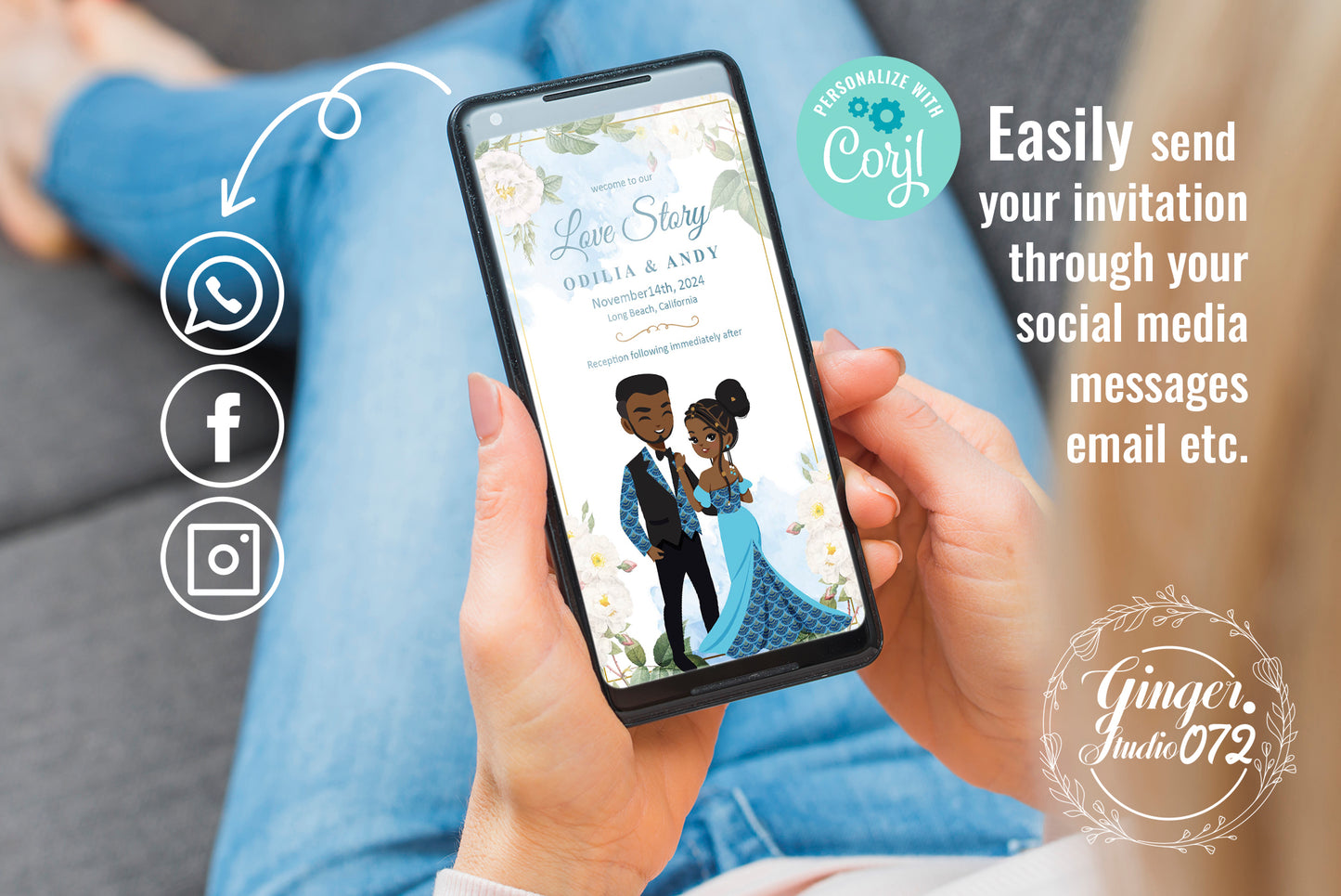 Cute African-American wedding Invitation, Customize template #bciv220402
