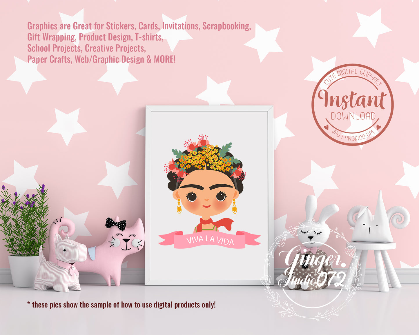 Cute clipart : Frida Clip Art Illustration Graphics transparent background set