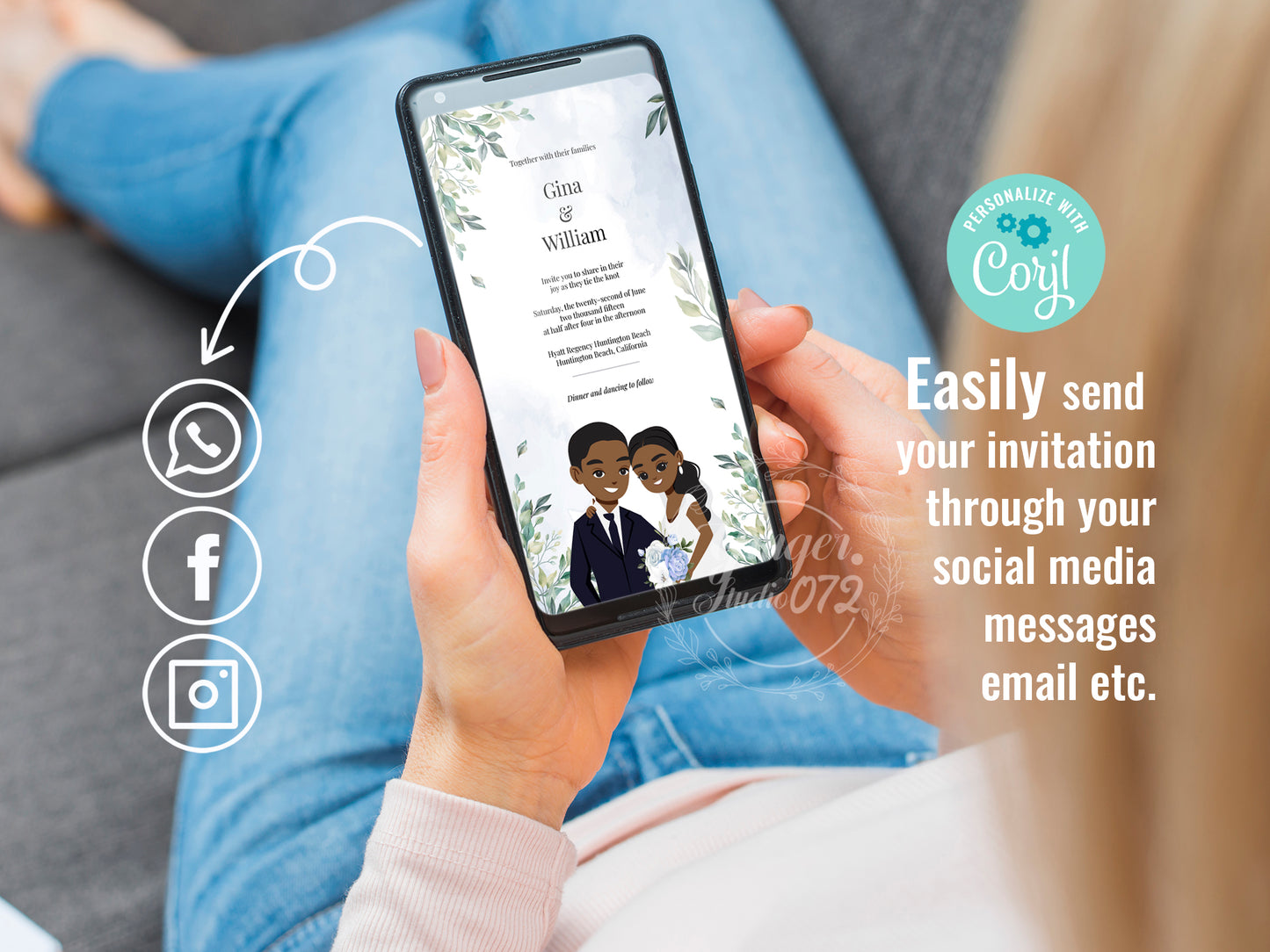 Cute African-American wedding Invitation, Customize template #bcwd210501