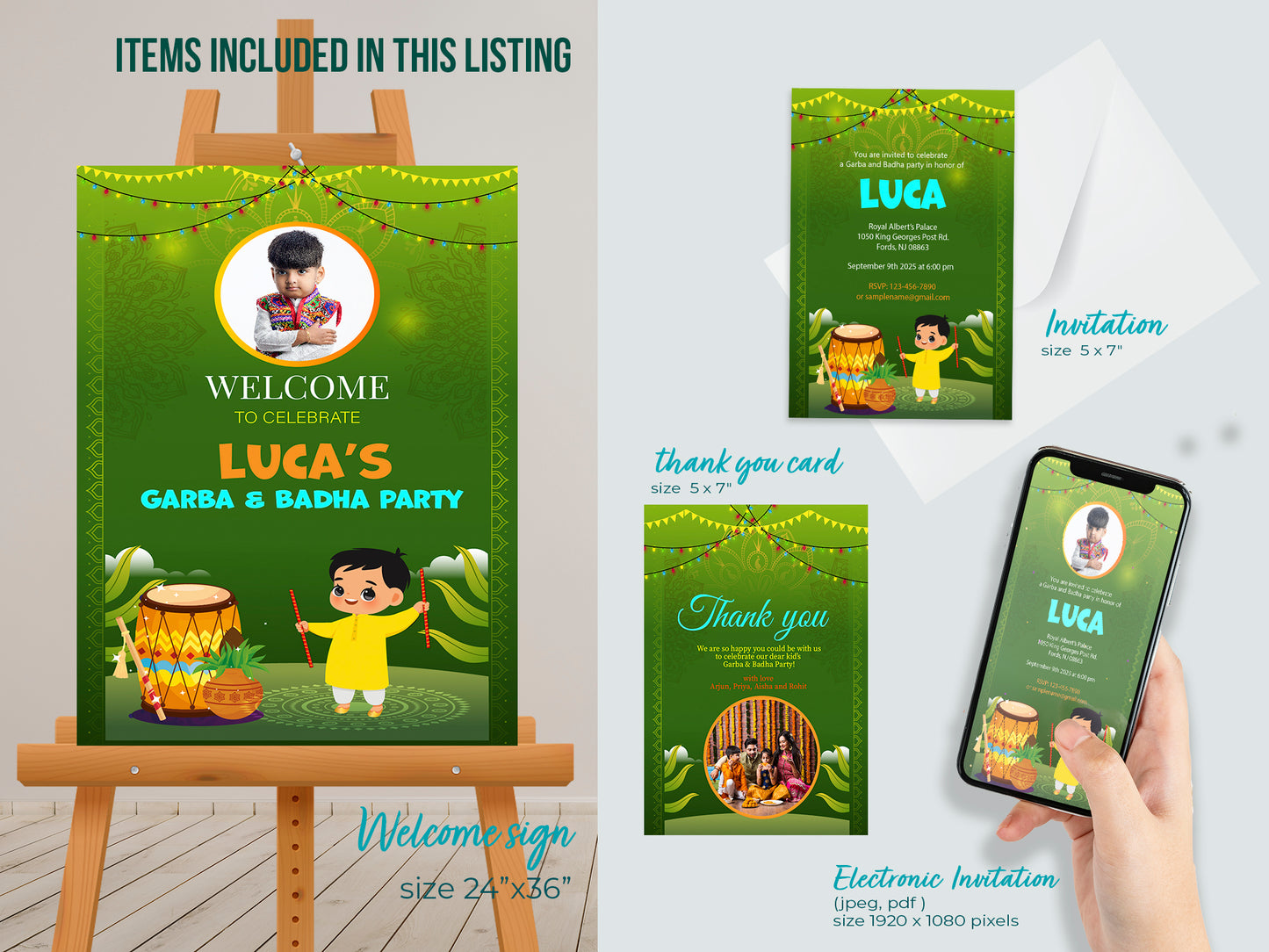 Cute Milestone invite, Garba & Badha Party Celebration, Customize Template #hfiv230603