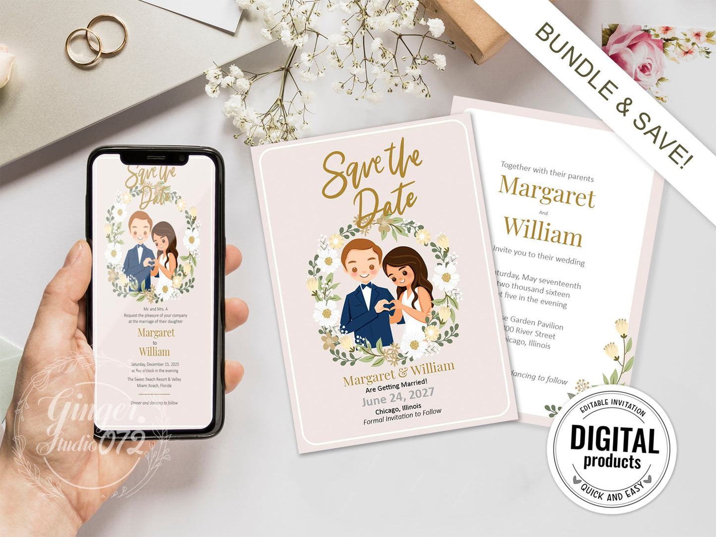 Cute Wedding Invitation, E-invites Template set #ctwd200801