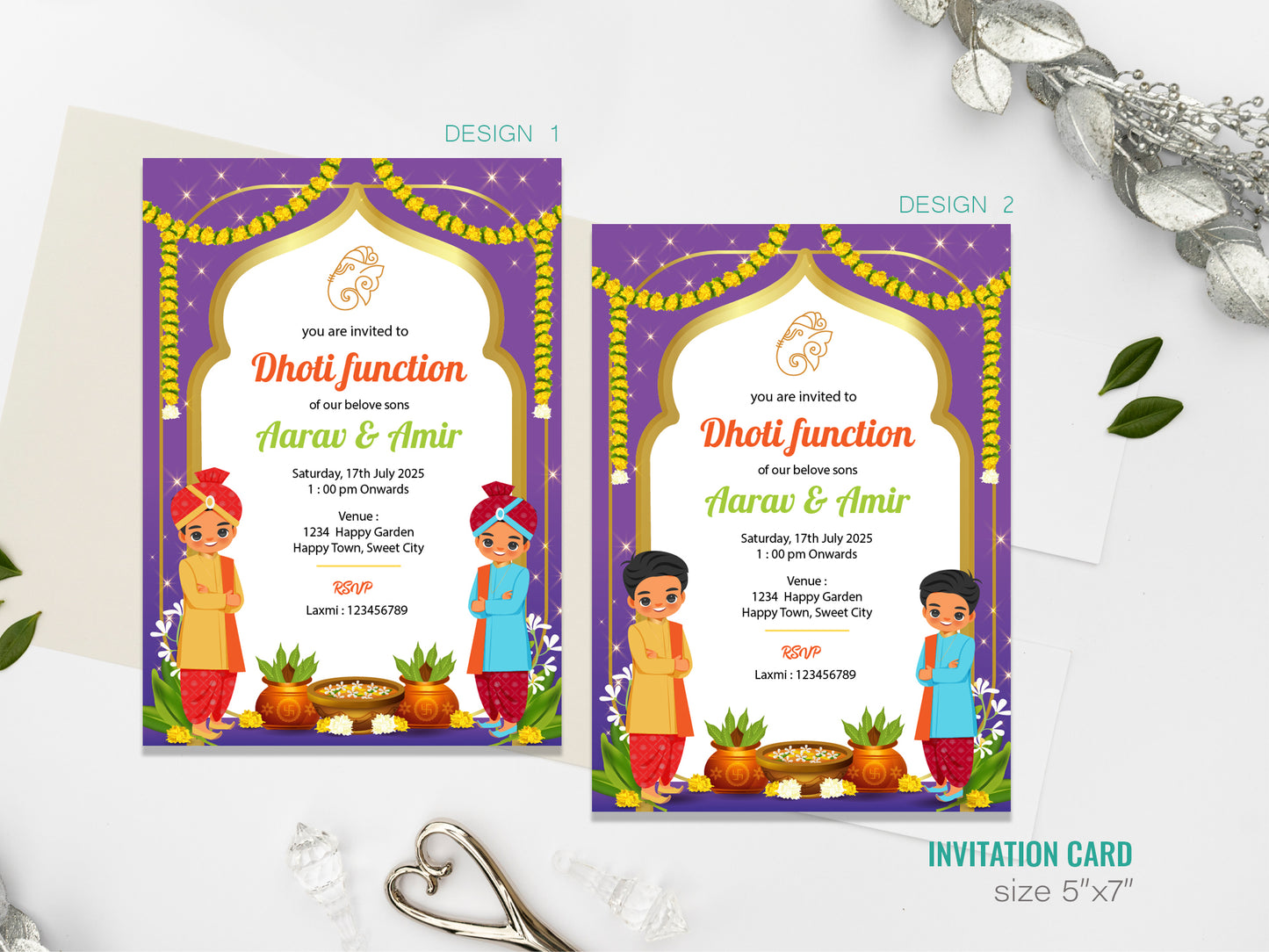Cute Milestone invite, Dhoti function Ceremony, Customize Template #hfiv220803
