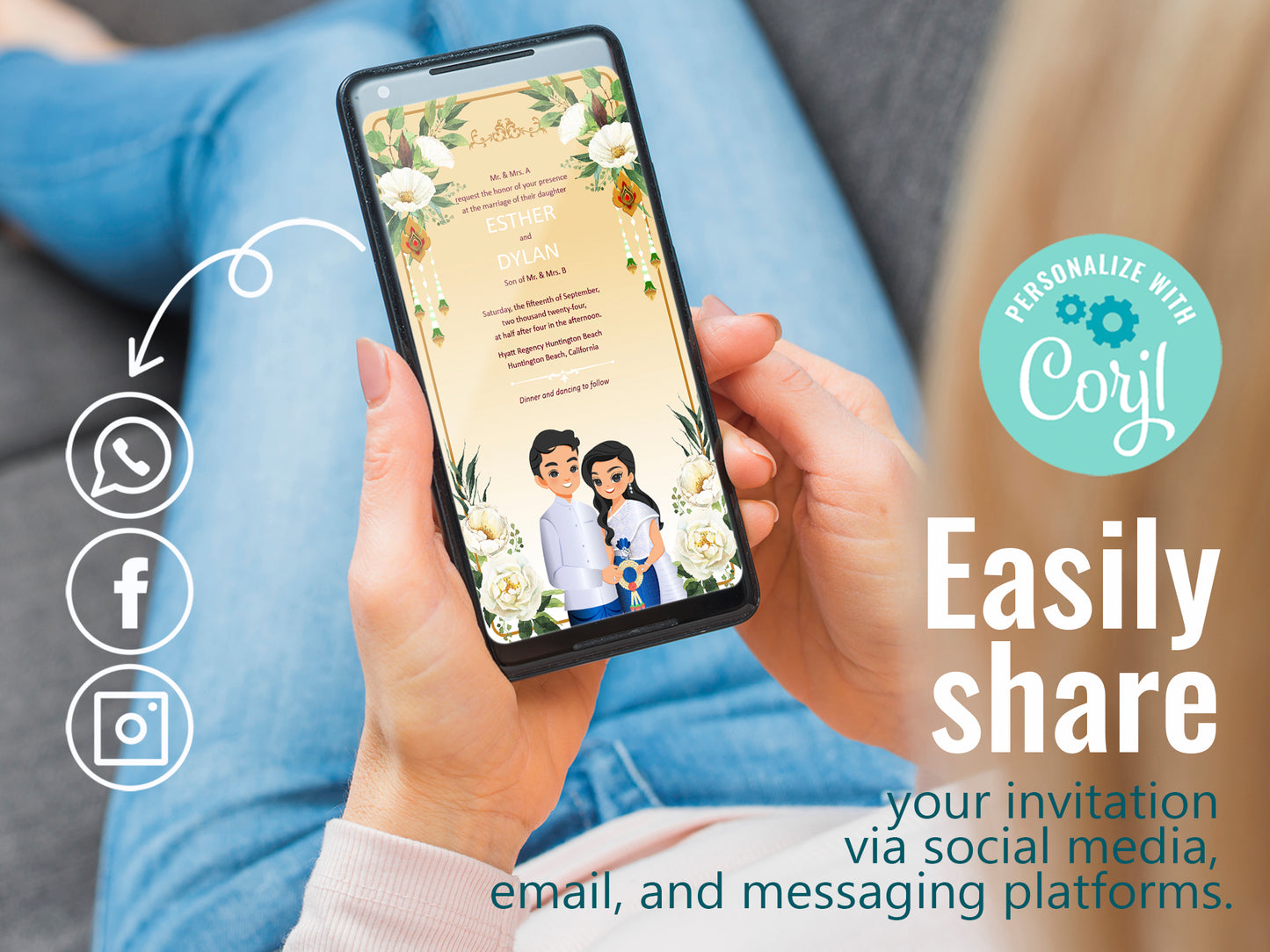 Cute Asian, Khmer, Lao, Thai Wedding invitation, E-Invite template #sewc231002