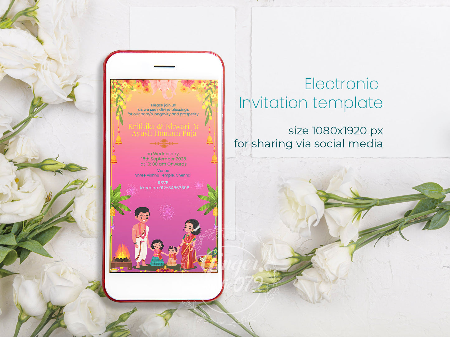 Cute Milestone invite, Ayush Homam puja function, Customize Template #hfiv2301201