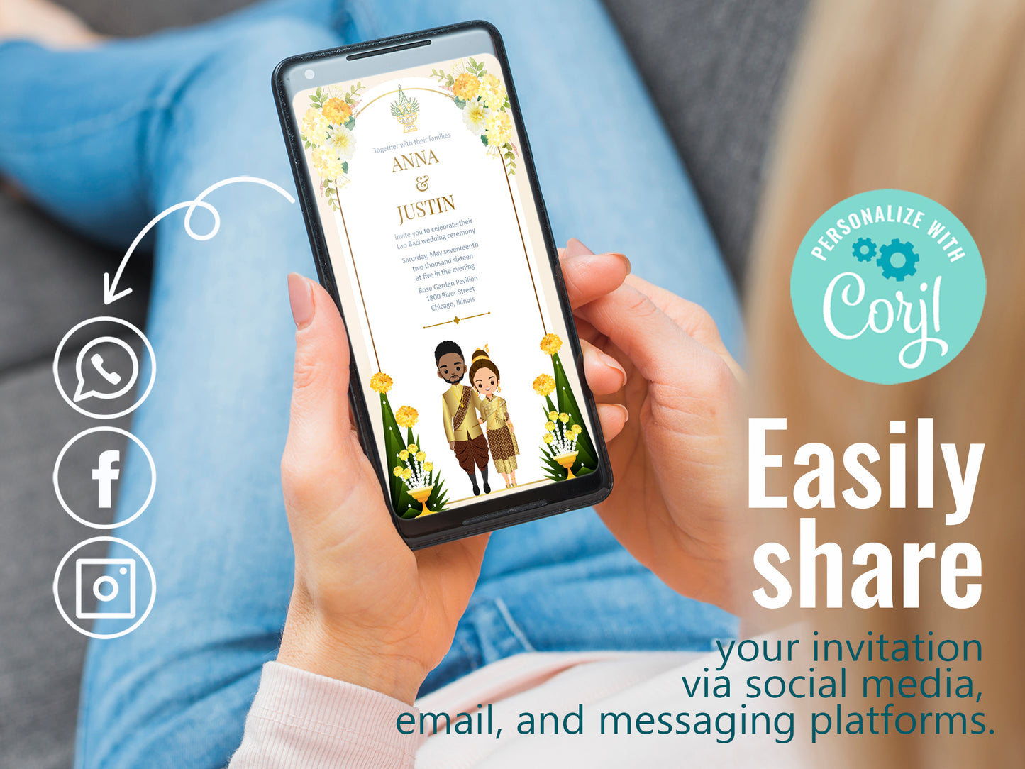 Cute Asian, Khmer, Lao, Thai Wedding invitation, E-Invite template #sewc230601