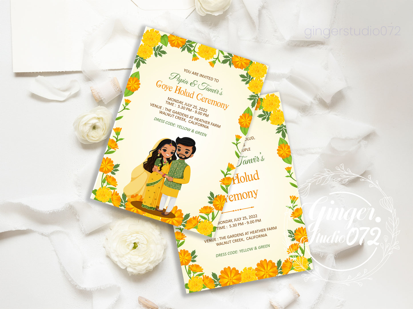 Cute Indian/Hindu wedding invite, Haldi/Mehndi/Sangeet, Customize template #idhd220801
