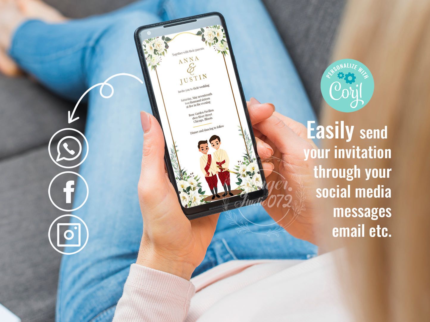 Cute LGBT wedding invite, Southeast Asian Theme, customize template #lbgt230201