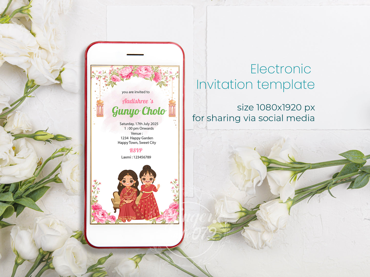 Cute Milestone Invite, Gunyo Cholo Ceremony, Customize Template #hfiv230605