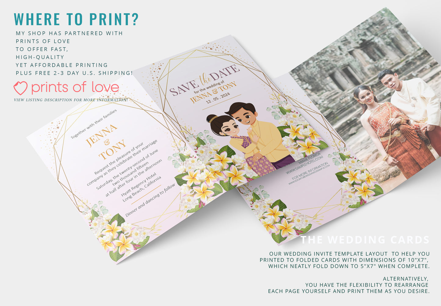 Cute Asian, Khmer, Lao, Thai Wedding invitation, E-Invite template #sewc230605