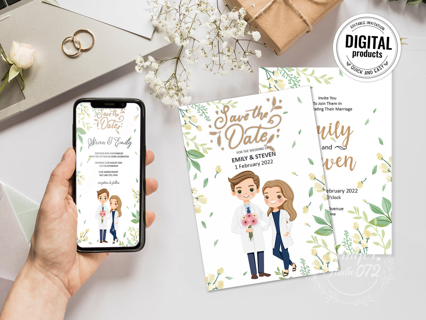 Cute Uniform wedding, Doctors Couple, invitation Template #unifwd2002