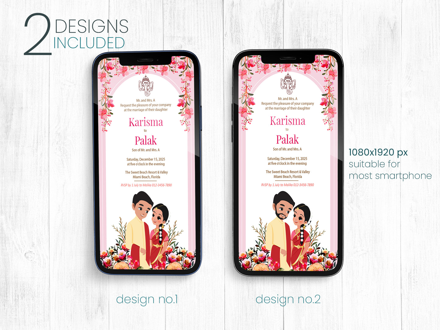 Cute Indian/Hindu wedding invite, Haldi/Mehndi/Sangeet, Customize template #idwc210301