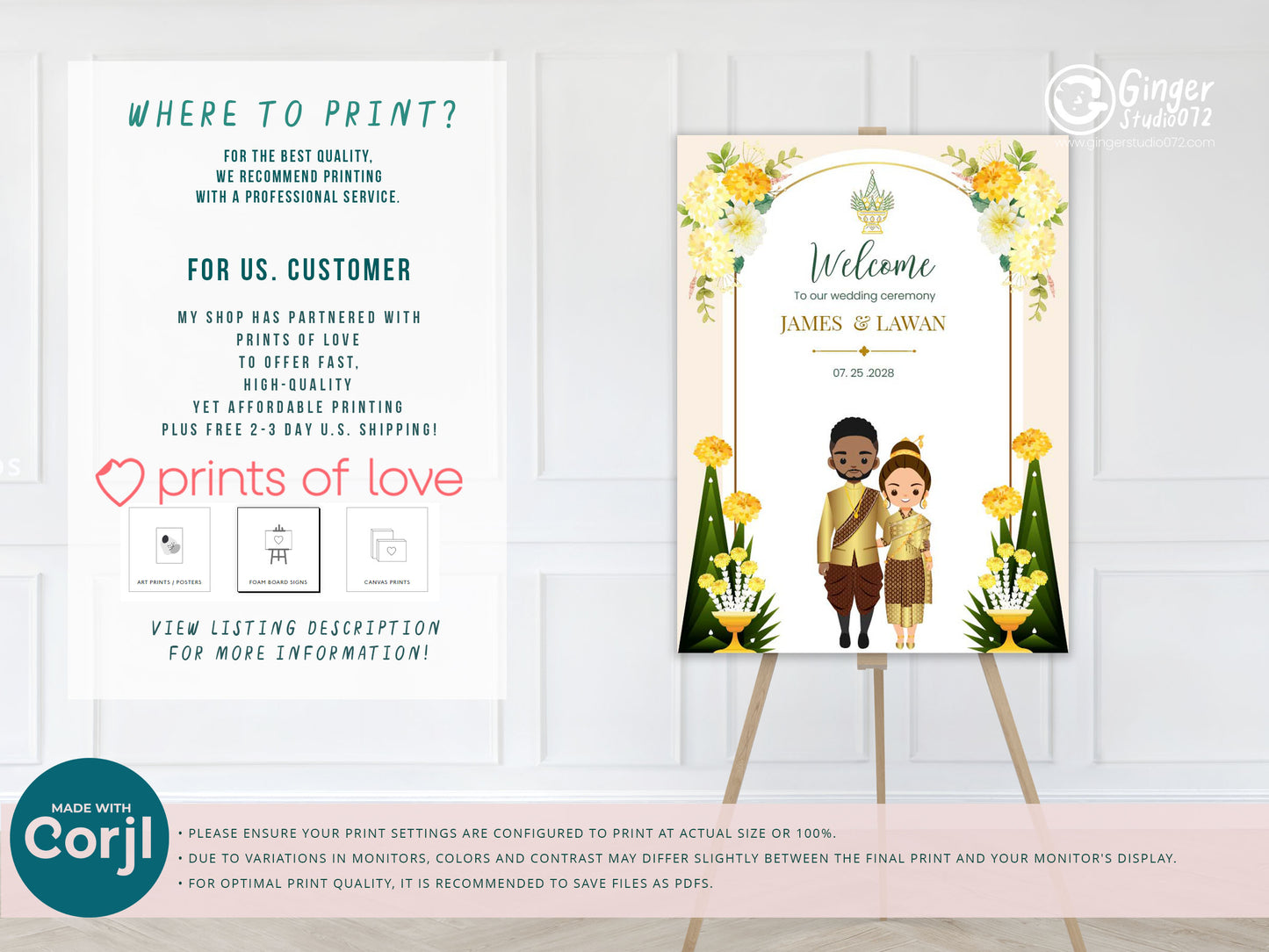 Cute Asian Wedding sign: Lao/Khmer/Thai Reception sign template #ASWC240201