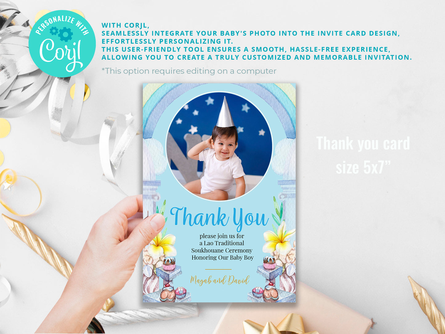 Cute 1st Birthday Invitation, Southeast Asian Theme, Customize Template #fbiv230503