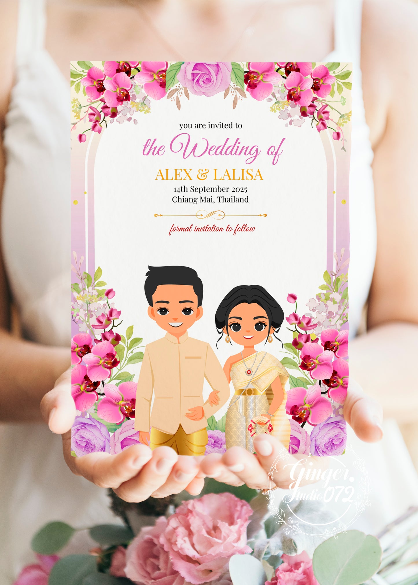 Cute Asian, Khmer, Lao, Thai Wedding invitation, E-Invite template #sewc230702