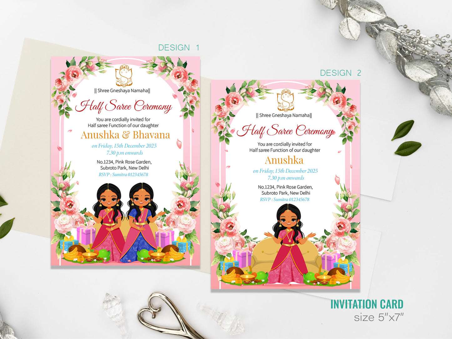 Cute Milestone invite : half saree ceremony, Customize Template #hfiv220703