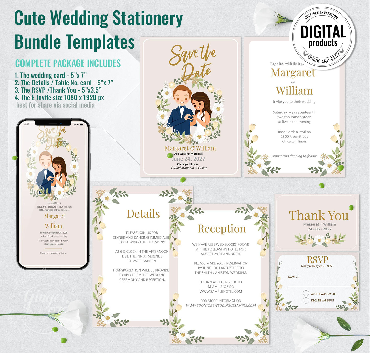 Cute Wedding Invitation, E-invites Template set #ctwd200801